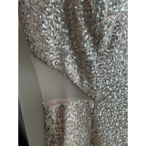 Aiden Mattox Gold Sequins Dress, High Slit, Deep Illusion V-Neck | Size 12 - Picture 3 of 10